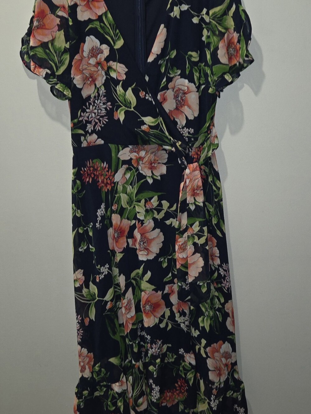 Karl Lagerfeld Black Maxi Dress with Pink and Green Floral Print